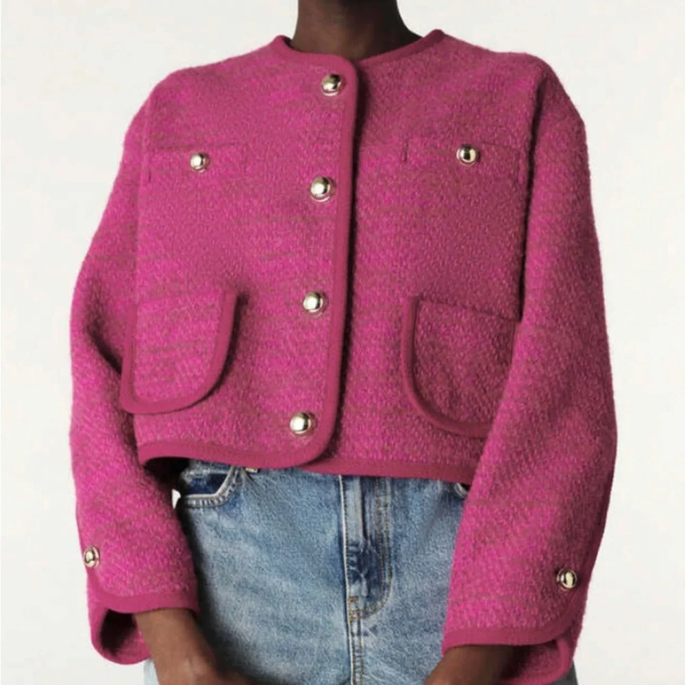 BA&SH BRITTANY JACKET PINK Textured Suit Jacket size L/3-Cropped Jacket - Picture 3 of 12